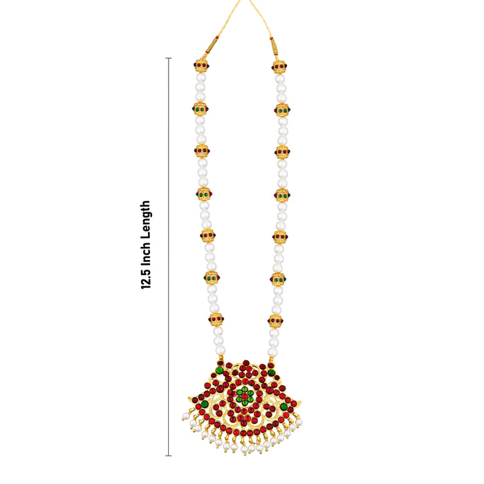 Stone Haram - 12.5 Inches | Kemp Bharatanatyam Jewellery/ White Colour Beads Artificial Jewelry for Women - Dance Jewellery