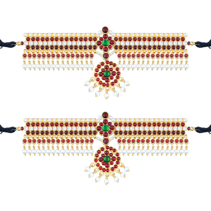 Kemp Baju Band Jewellery - 2.25 x 7 Inches | Stone Vanki/ Beads & Stone Armlet Jewelry for Dance - Bharatanatyam Jewellery