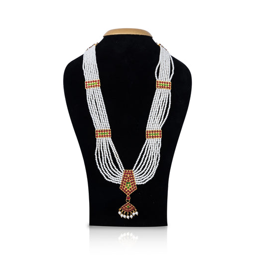 Kemp Moti Mala - 12.5 Inches | 8 Line Pearl Mala/ Stone Design Bharatanatyam Jewellery For Dance - Bharatanatyam Jewellery