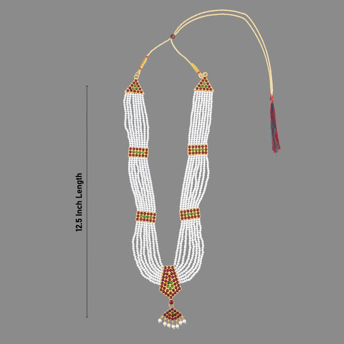 Kemp Moti Mala - 12.5 Inches | 8 Line Pearl Mala/ Stone Design Bharatanatyam Jewellery For Dance - Bharatanatyam Jewellery