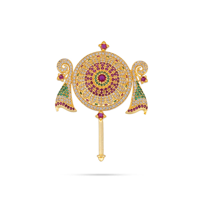 Shankh Chakra Pair - 2 x 1.25 Inches | Multicolour Stone Shanka Chakra / Artificial Jewelry for Deity