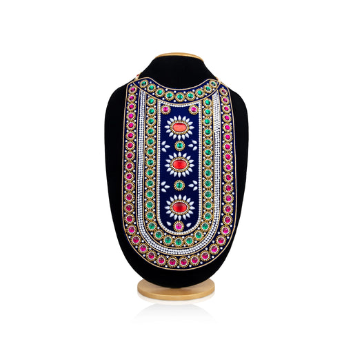Velvet Muthangi Haram- 14 X 8 Inches | Multicolour Stone Necklace/Artificial Jewelry/ Stone Jewellery For Deity - Neck & Body Accessories