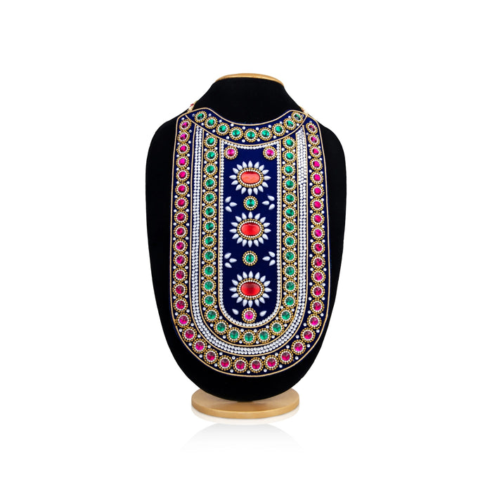 Velvet Muthangi Haram- 14 X 8 Inches | Multicolour Stone Necklace/Artificial Jewelry/ Stone Jewellery For Deity - Neck & Body Accessories