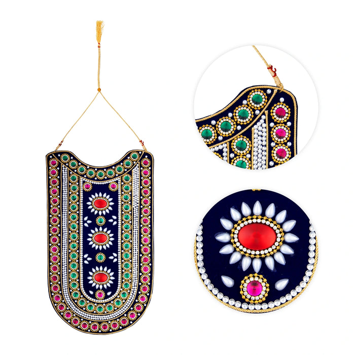 Velvet Muthangi Haram- 14 X 8 Inches | Multicolour Stone Necklace/Artificial Jewelry/ Stone Jewellery For Deity - Neck & Body Accessories