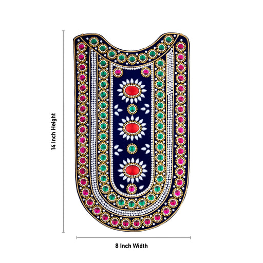 Velvet Muthangi Haram- 14 X 8 Inches | Multicolour Stone Necklace/Artificial Jewelry/ Stone Jewellery For Deity - Neck & Body Accessories