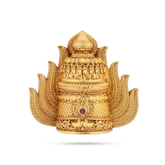 Half Crown - 1.5 x 1.5 Inches | Single Stone Kiridam / Gold Polish Kireedam / Sudar Design Mukut For Deity Decor - Head & Face Accessories