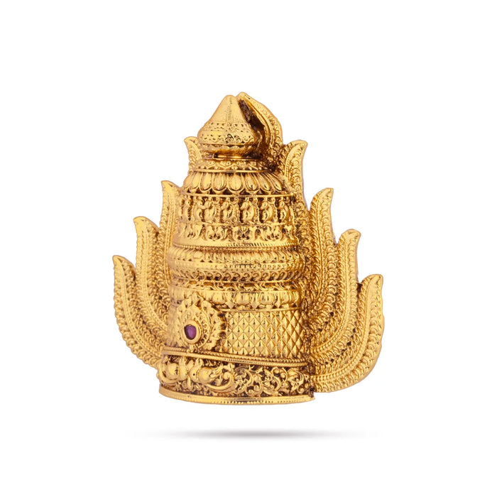 Half Crown - 1.5 x 1.5 Inches | Single Stone Kiridam / Gold Polish Kireedam / Sudar Design Mukut For Deity Decor - Head & Face Accessories