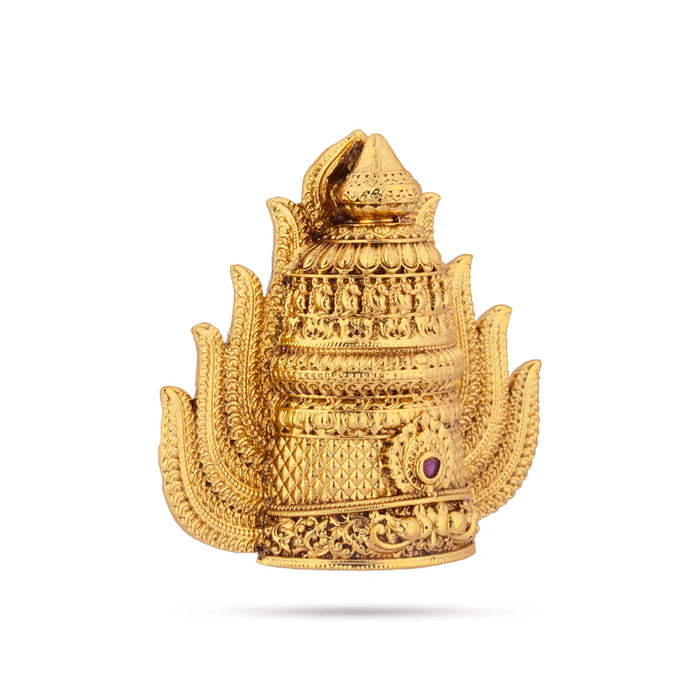 Half Crown - 1.5 x 1.5 Inches | Single Stone Kiridam / Gold Polish Kireedam / Sudar Design Mukut For Deity Decor - Head & Face Accessories