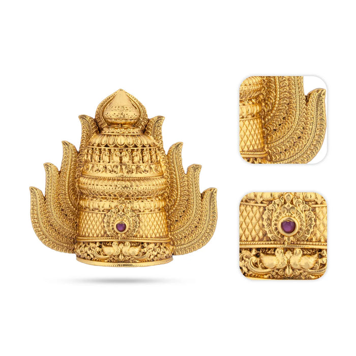 Half Crown - 1.5 x 1.5 Inches | Single Stone Kiridam / Gold Polish Kireedam / Sudar Design Mukut For Deity Decor - Head & Face Accessories