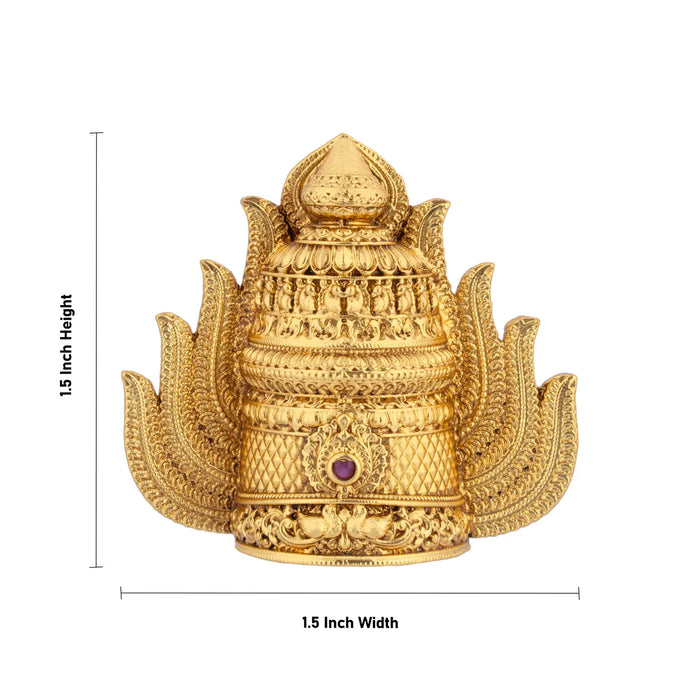 Half Crown - 1.5 x 1.5 Inches | Single Stone Kiridam / Gold Polish Kireedam / Sudar Design Mukut For Deity Decor - Head & Face Accessories