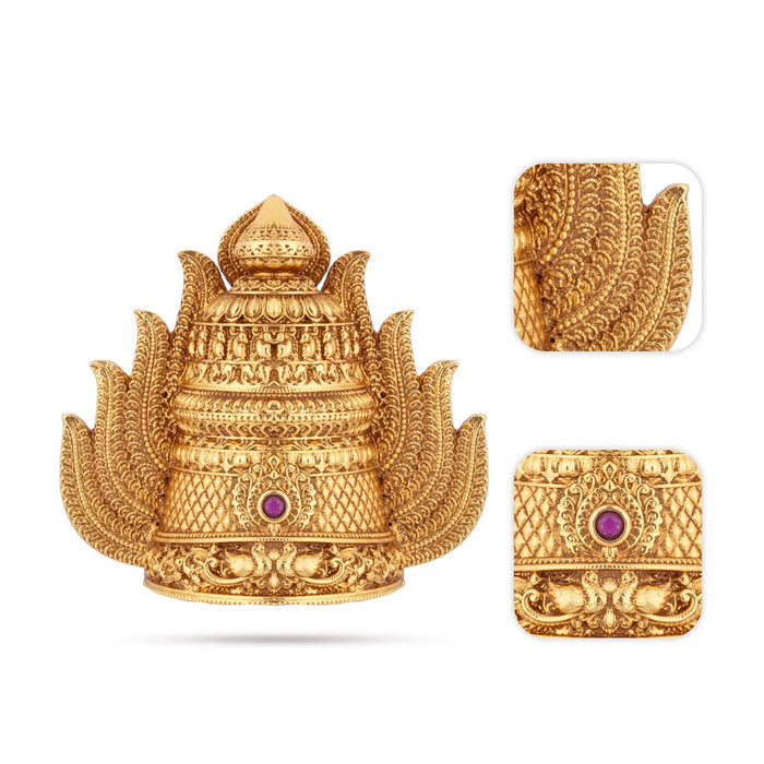 Stone Mukut - 2 x 2 Inches | Half Crown / Kireetam / Single Stone Kiridam / Sudar Design Kireedam for Deity - Head & Face Accessories
