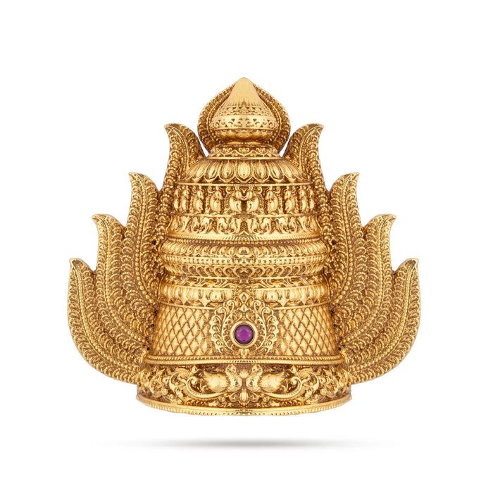 Half Crown - 2 x 2 Inches | Gold Polish Kireedam / Single Stone Kiridam / Mukut For Deity Decor - Head & Face Accessories