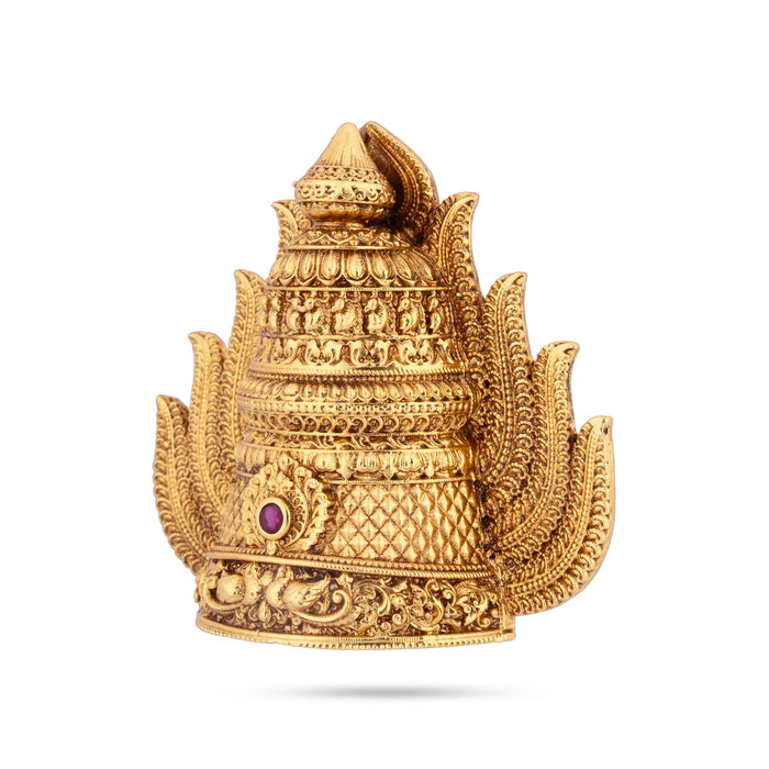 Half Crown - 2 x 2 Inches | Gold Polish Kireedam / Single Stone Kiridam / Mukut For Deity Decor - Head & Face Accessories