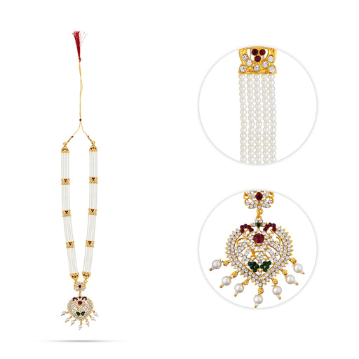 Stone Haram - 12 Inches | 5 Step Stone Necklace/ Pearls Stone Jewellery/ Artificial Jewelry for Deity/ Assorted - Neck & Body Accessories