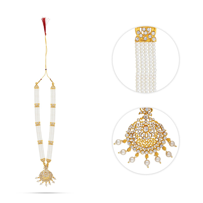 Stone Haram - 12 Inches | 5 Step Stone Necklace/ Pearls Stone Jewellery/ Artificial Jewelry for Deity/ Assorted - Neck & Body Accessories