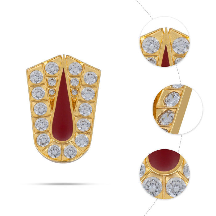 Stone Vishnu Tilak - 1 x 0.75 Inches | gold plated metal U Shape Perumal Namam/ White & Red Stone Namam for Deity - Head & Face Accessories