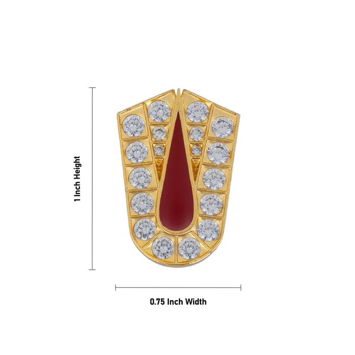 Stone Vishnu Tilak - 1 x 0.75 Inches | gold plated metal U Shape Perumal Namam/ White & Red Stone Namam for Deity - Head & Face Accessories