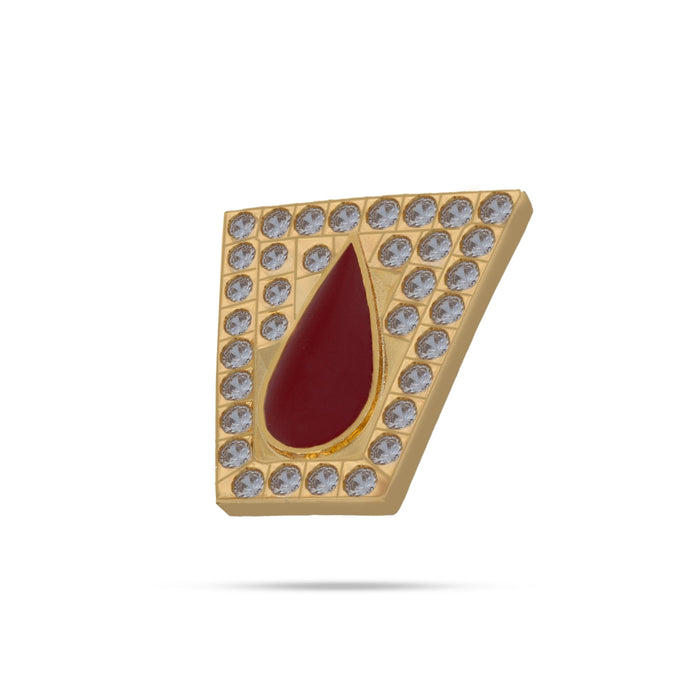 Stone Vishnu Tilak - 1 x 1 Inches | gold plated metal Box Shape Perumal Namam / White & Red Stone Namam for Deity - Head & Face Accessories