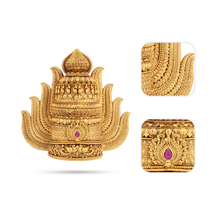 Kireedam - 6 x 6 Inches | Single Stone Mukut / Gold Polish Kiritam / Half Crown for Deity Decor - Head & Face Accessories