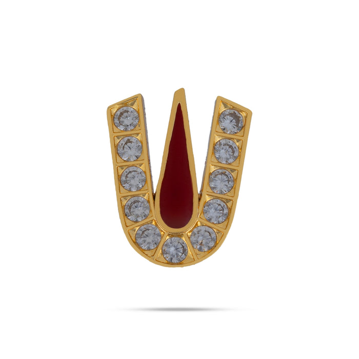 Stone Vishnu Tilak - 1 x 1 Inches | gold plated metal U Shape Perumal Namam/ White & Red Stone Namam for Deity - Head & Face Accessories