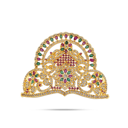 Half Crown With Arch - 1.75 x 2.25 Inches | Multi Stone Kireedam / Stone Mukut / Half Kiridam for Deity - Head & Face Accessories