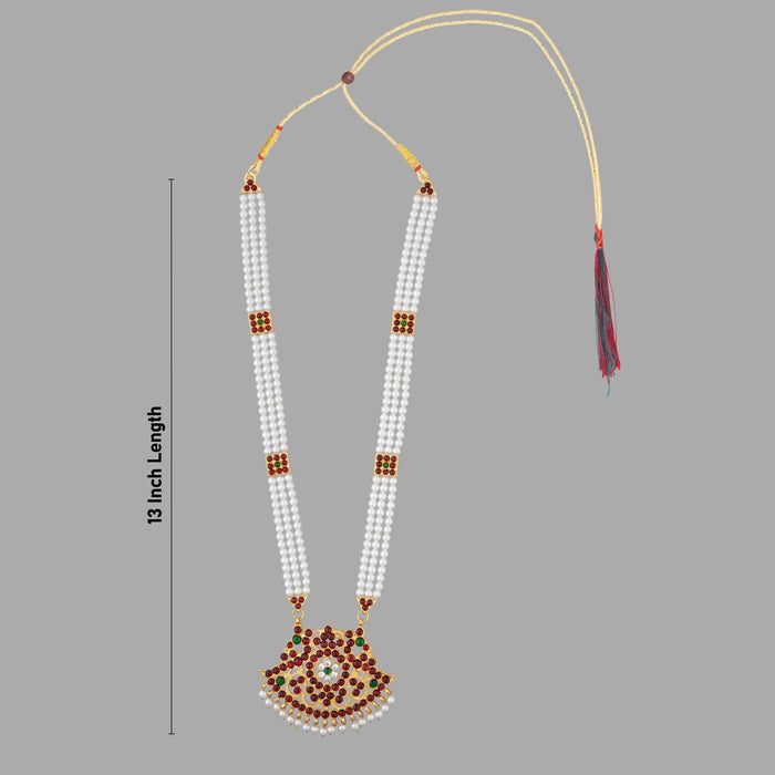 Kemp Moti Mala - 13 Inches | 3 Line Pearl Mala/ Stone Design Bharatanatyam Jewellery For Dance - Bharatanatyam Jewellery
