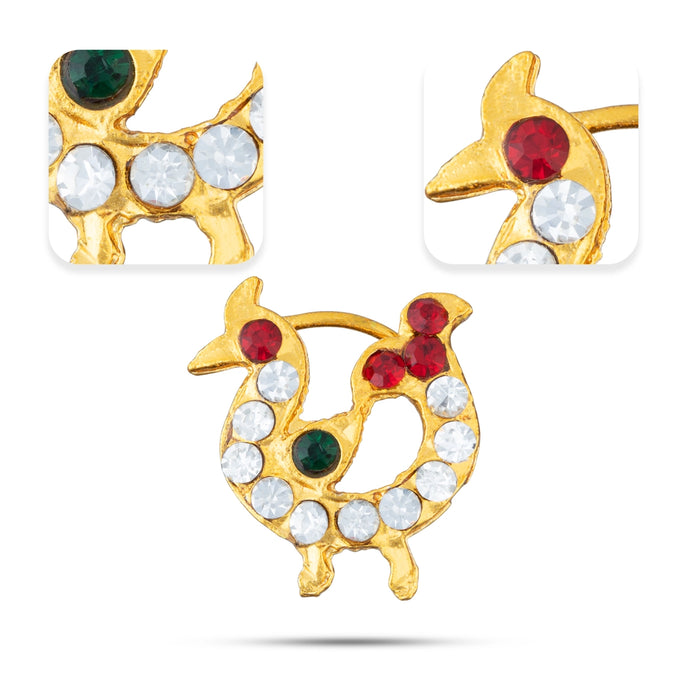 Nathu Bullaku - 0.75 x 0.5 Inches | Duck Design Stone Mukuthi / Multicoloured Nose Pin/ Stone Jewellery for Deity - Head & Face Accessories