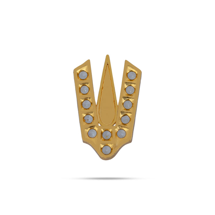 Stone Vishnu Tilak - 1 x 0.75 Inches | gold plated metal V Shape Perumal Namam/ White & Red Stone Namam for Deity - Head & Face Accessories
