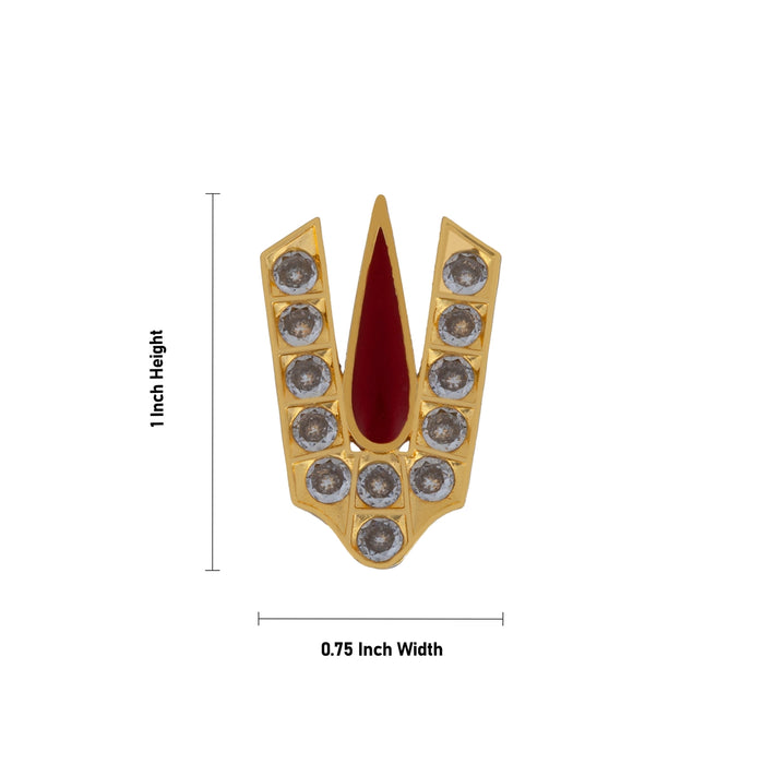 Stone Vishnu Tilak - 1 x 0.75 Inches | gold plated metal V Shape Perumal Namam/ White & Red Stone Namam for Deity - Head & Face Accessories
