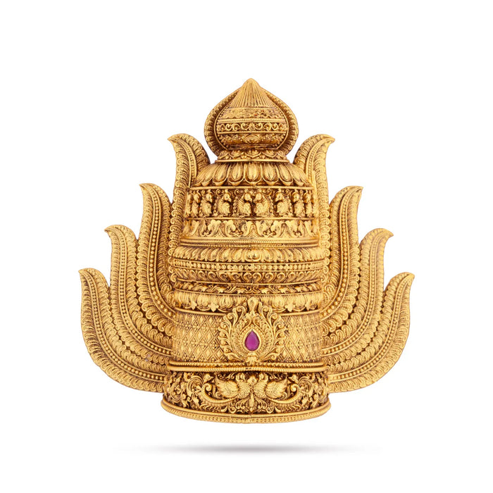 Half Crown - 5 x 5 Inches | Gold Polish Kireedam / Single Stone Kiridam / Sudar Design Mukut For Deity Decor - Head & Face Accessories