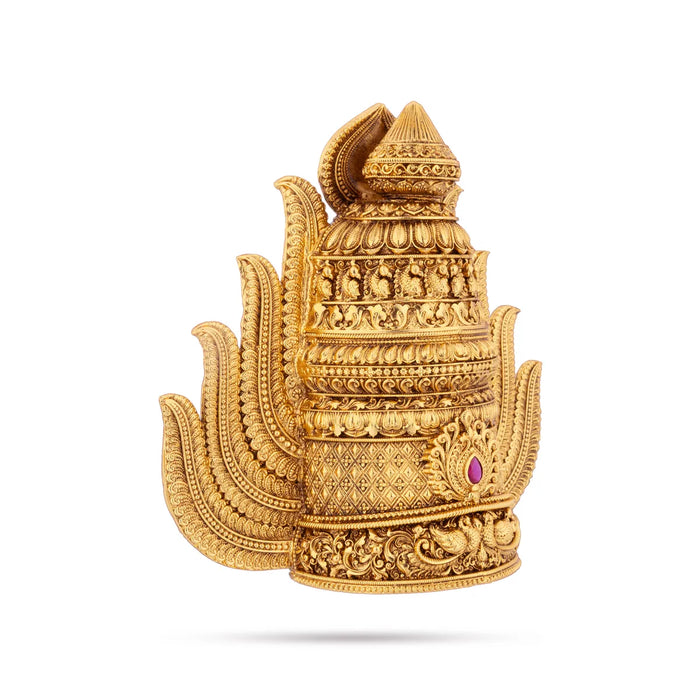 Half Crown - 5 x 5 Inches | Gold Polish Kireedam / Single Stone Kiridam / Sudar Design Mukut For Deity Decor - Head & Face Accessories