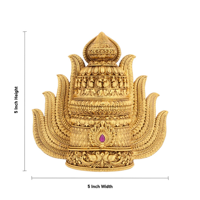 Half Crown - 5 x 5 Inches | Gold Polish Kireedam / Single Stone Kiridam / Sudar Design Mukut For Deity Decor - Head & Face Accessories