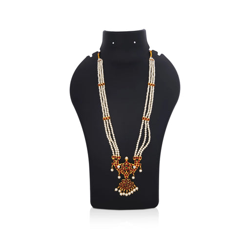 Kemp Stone Haram - 12 Inches | White Beads with Stone Bharatanatyam Jewellery / Artificial Jewelry for Women - Dance Jewellery