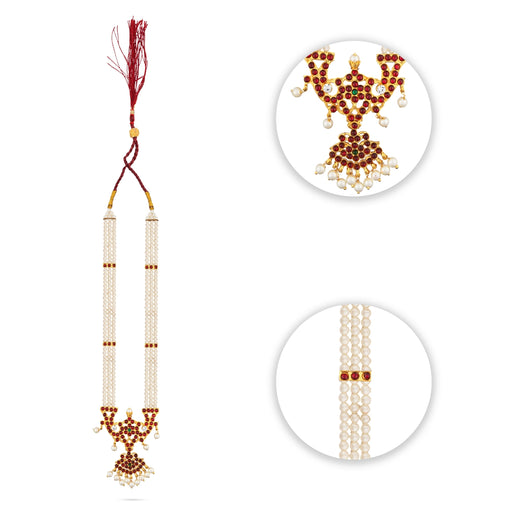 Kemp Stone Haram - 12 Inches | White Beads with Stone Bharatanatyam Jewellery / Artificial Jewelry for Women - Dance Jewellery