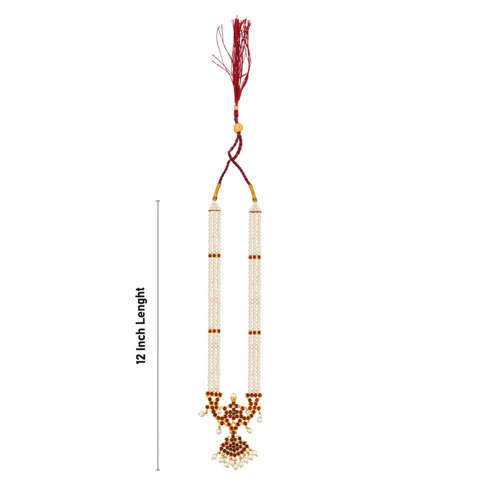 Kemp Stone Haram - 12 Inches | White Beads with Stone Bharatanatyam Jewellery / Artificial Jewelry for Women - Dance Jewellery