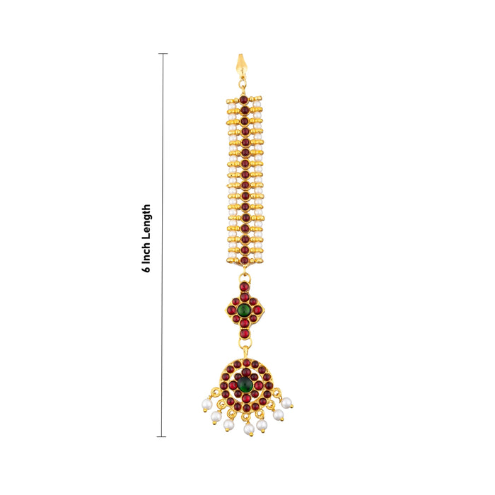 Nethi Chutti - 6 x 1.5 Inches | Kemp Maangtikka/ Beads With Stone Jewellery/ Bharatanatyam Jewellery for Dance - Bharatanatyam Jewellery