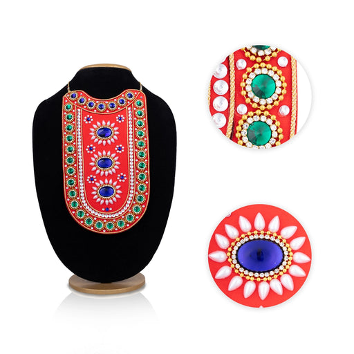 Velvet Muthangi Haram- 10 X 6 Inches | Multicolour Stone Necklace/Artificial Jewelry/ Stone Jewellery For Deity - Neck & Body Accessories