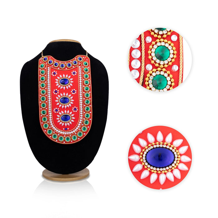 Velvet Muthangi Haram- 10 X 6 Inches | Multicolour Stone Necklace/Artificial Jewelry/ Stone Jewellery For Deity - Neck & Body Accessories