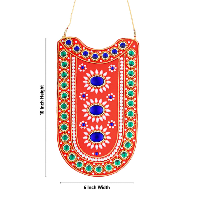 Velvet Muthangi Haram- 10 X 6 Inches | Multicolour Stone Necklace/Artificial Jewelry/ Stone Jewellery For Deity - Neck & Body Accessories