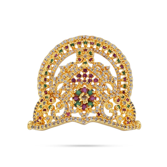 Half Crown - 1.25 x 1.75 Inches | Multicolour Stone Half Kireedam / Half Mukut / Half Kiridam for Deity - Head & Face Accessories