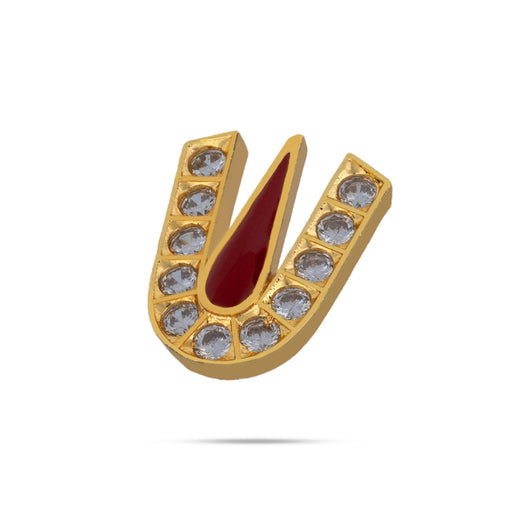 Stone Vishnu Tilak - 0.75 x 0.5 Inches | gold plated metal U Shape Perumal Namam/ White & Red Stone Namam for Deity - Head & Face Accessories