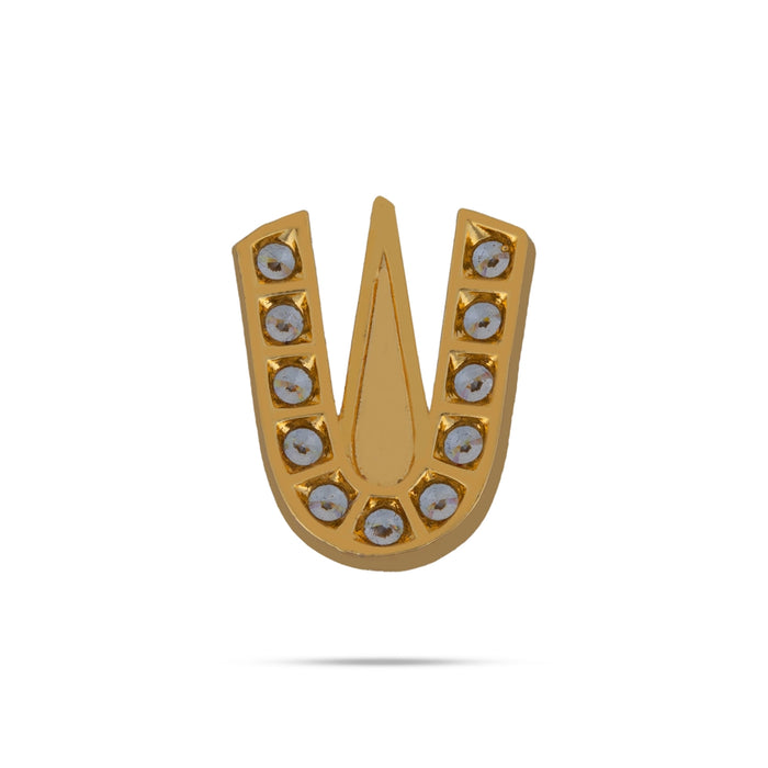 Stone Vishnu Tilak - 0.75 x 0.5 Inches | gold plated metal U Shape Perumal Namam/ White & Red Stone Namam for Deity - Head & Face Accessories