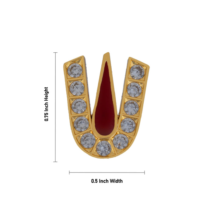 Stone Vishnu Tilak - 0.75 x 0.5 Inches | gold plated metal U Shape Perumal Namam/ White & Red Stone Namam for Deity - Head & Face Accessories