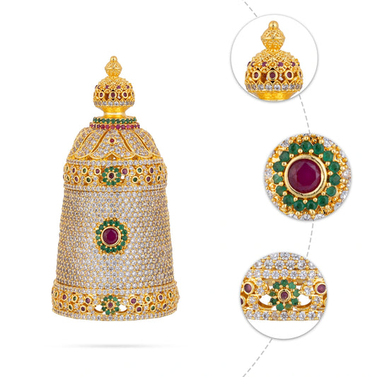 Full Crown - 3 x 1.5 Inches | Multicolour Full Stone Kireedam / Full Mukut / Full Kiridam for Deity - Head & Face Accessories