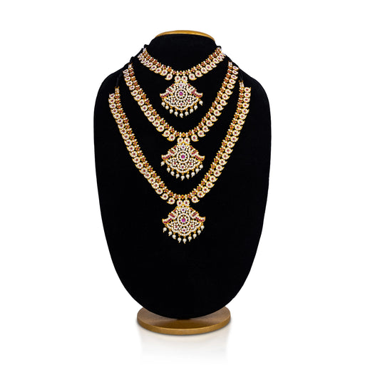 Stone Necklace& Stone Haram Set- 9 X 7 Inches | 3 Step Stone Jewellery/Mango Design Artificial Jewelry For Deity - Neck & Body Accessories