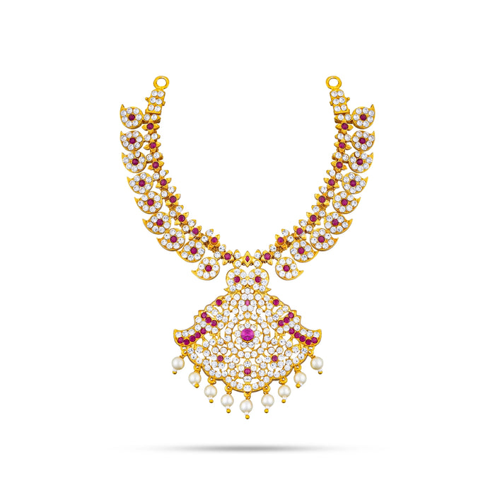 Stone Necklace& Stone Haram Set- 9 X 7 Inches | 3 Step Stone Jewellery/Mango Design Artificial Jewelry For Deity - Neck & Body Accessories