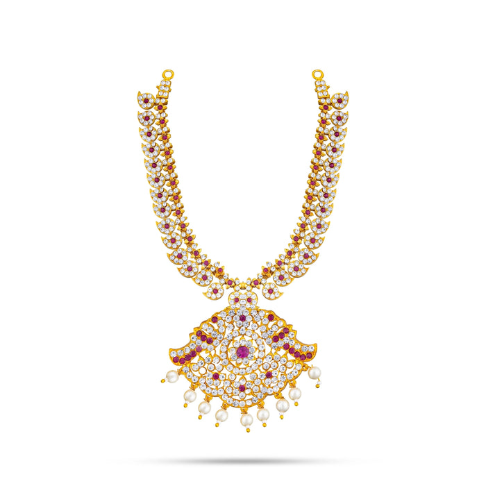 Stone Necklace& Stone Haram Set- 9 X 7 Inches | 3 Step Stone Jewellery/Mango Design Artificial Jewelry For Deity - Neck & Body Accessories