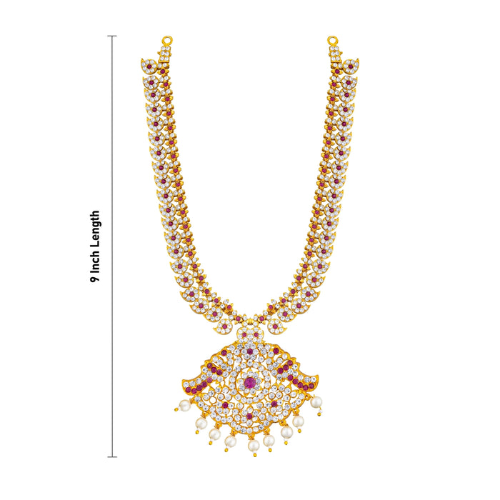 Stone Necklace& Stone Haram Set- 9 X 7 Inches | 3 Step Stone Jewellery/Mango Design Artificial Jewelry For Deity - Neck & Body Accessories