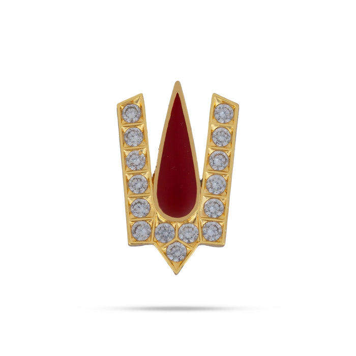 Stone Vishnu Tilak - 1.25 x 0.75 Inches | gold plated metal V Shape Perumal Namam/ White & Red Stone Namam for Deity - Head & Face Accessories