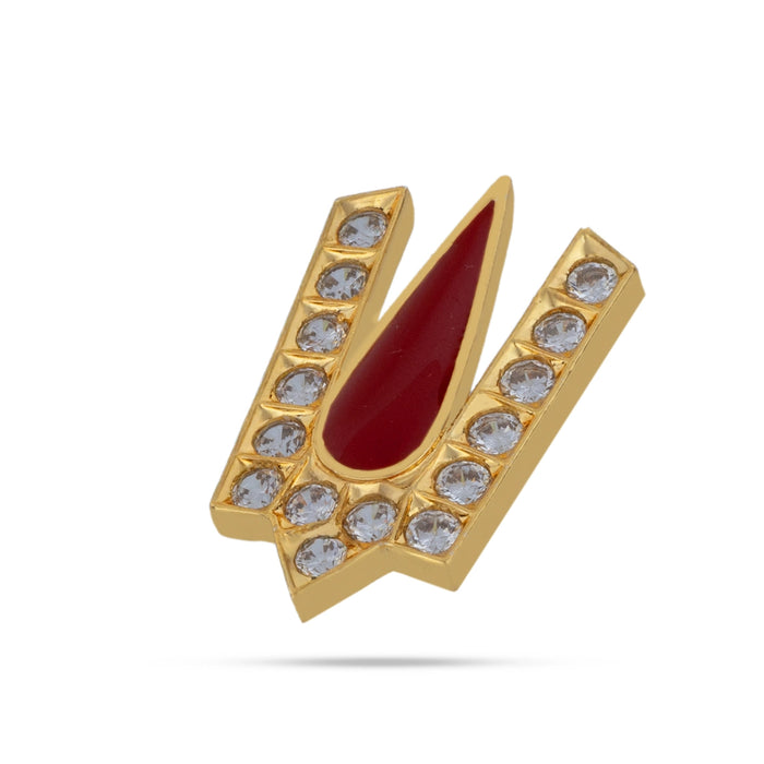 Stone Vishnu Tilak - 1.25 x 0.75 Inches | gold plated metal V Shape Perumal Namam/ White & Red Stone Namam for Deity - Head & Face Accessories